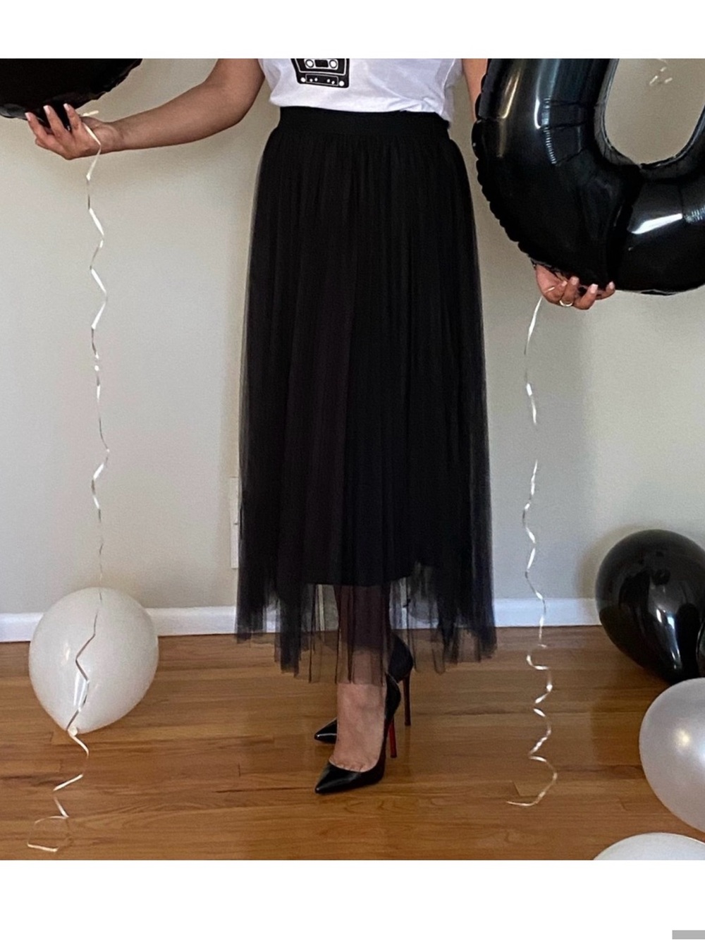 Black Tulle Midi Skirt - Women